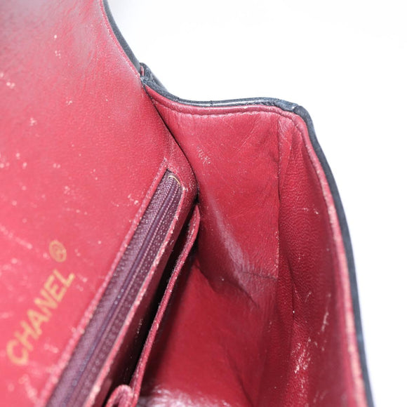 CHANEL Matelasse 25 Double Flap Chain Bag Lamb Skin Black Gold CC Auth 156055