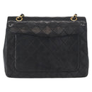 CHANEL Matelasse 25 Double Flap Chain Bag Lamb Skin Black Gold CC Auth 156055-2