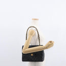 CHANEL Matelasse 25 Double Flap Chain Bag Lamb Skin Black Gold CC Auth 156055-31