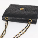 CHANEL Matelasse 25 Double Flap Chain Bag Lamb Skin Black Gold CC Auth 156055-6