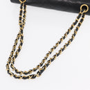 CHANEL Matelasse 25 Double Flap Chain Bag Lamb Skin Black Gold CC Auth 156055-7