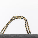 CHANEL Matelasse 25 Double Flap Chain Bag Lamb Skin Black Gold CC Auth 156055-14