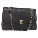 CHANEL Matelasse 25 Double Flap Paris Only Bag Lamb Skin Black CC Auth 156056-1