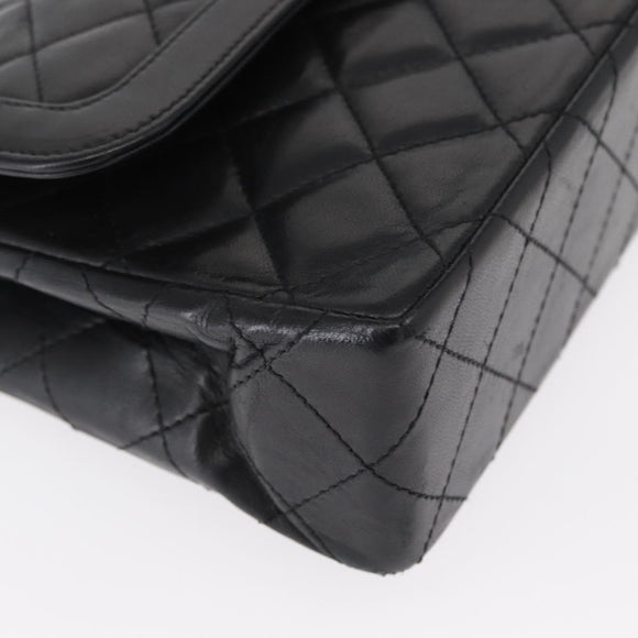 CHANEL Matelasse 25 Double Flap Paris Only Bag Lamb Skin Black CC Auth 156056