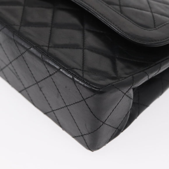 CHANEL Matelasse 25 Double Flap Paris Only Bag Lamb Skin Black CC Auth 156056
