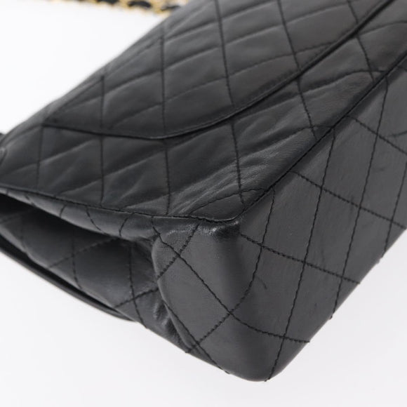 CHANEL Matelasse 25 Double Flap Paris Only Bag Lamb Skin Black CC Auth 156056
