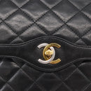 CHANEL Matelasse 25 Double Flap Paris Only Bag Lamb Skin Black CC Auth 156056-19