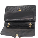 CHANEL Matelasse 25 Double Flap Paris Only Bag Lamb Skin Black CC Auth 156056-20