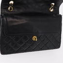 CHANEL Matelasse 25 Double Flap Paris Only Bag Lamb Skin Black CC Auth 156056-22
