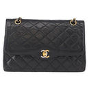 CHANEL Matelasse 25 Double Flap Paris Only Bag Lamb Skin Black CC Auth 156056-13