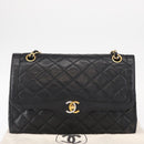 CHANEL Matelasse 25 Double Flap Paris Only Bag Lamb Skin Black CC Auth 156056-12
