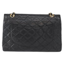 CHANEL Matelasse 25 Double Flap Paris Only Bag Lamb Skin Black CC Auth 156056-2