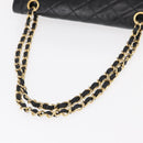 CHANEL Matelasse 25 Double Flap Paris Only Bag Lamb Skin Black CC Auth 156056-7