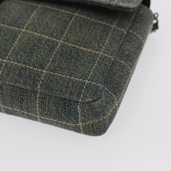 CHANEL Choco Bar Chain Shoulder Bag Denim Blue CC Auth 156057