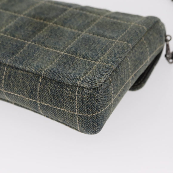 CHANEL Choco Bar Chain Shoulder Bag Denim Blue CC Auth 156057