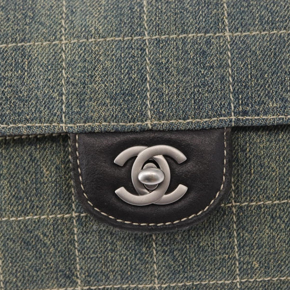 CHANEL Choco Bar Chain Shoulder Bag Denim Blue CC Auth 156057