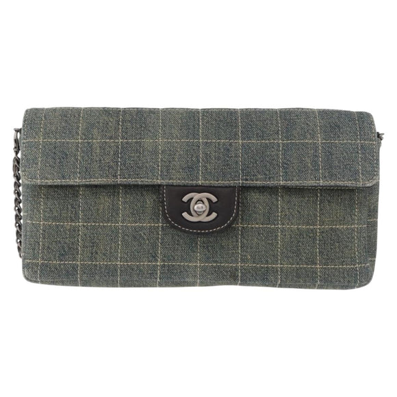 CHANEL Choco Bar Chain Shoulder Bag Denim Blue CC Auth 156057