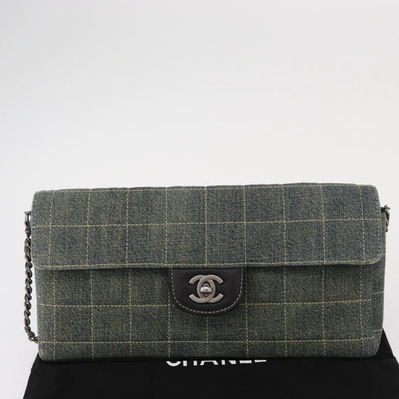 CHANEL Choco Bar Chain Shoulder Bag Denim Blue CC Auth 156057