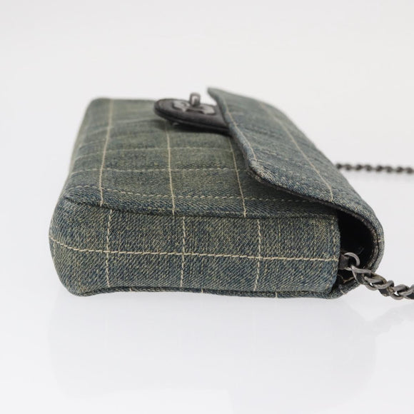 CHANEL Choco Bar Chain Shoulder Bag Denim Blue CC Auth 156057