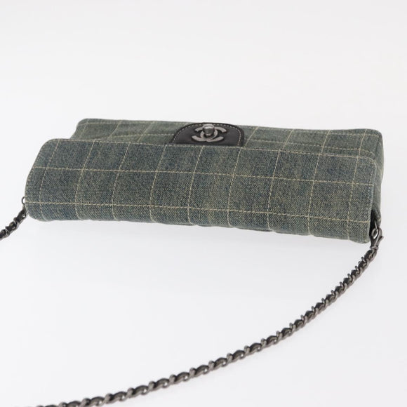 CHANEL Choco Bar Chain Shoulder Bag Denim Blue CC Auth 156057