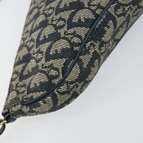 Christian Dior Trotter Canvas Saddle Accessory Pouch Navy Gold Auth 156060