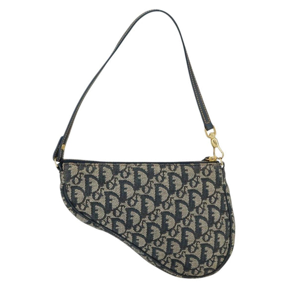 Christian Dior Trotter Canvas Saddle Accessory Pouch Navy Gold Auth 156060