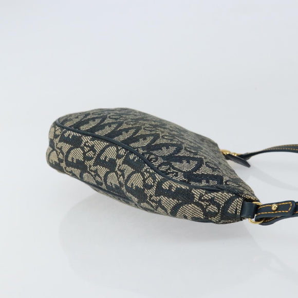 Christian Dior Trotter Canvas Saddle Accessory Pouch Navy Gold Auth 156060
