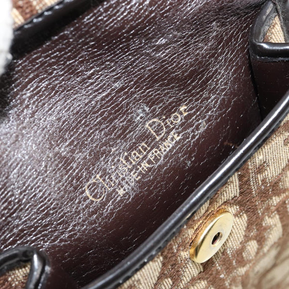Christian Dior Trotter Canvas Pouch Beige Gold Auth 156062