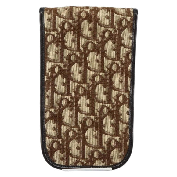 Christian Dior Trotter Canvas Pouch Beige Gold Auth 156062