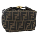 FENDI Zucca Canvas Vanity Hand Bag Black Brown gold Auth 156064-1