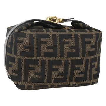FENDI Zucca Canvas Vanity Hand Bag Black Brown gold Auth 156064