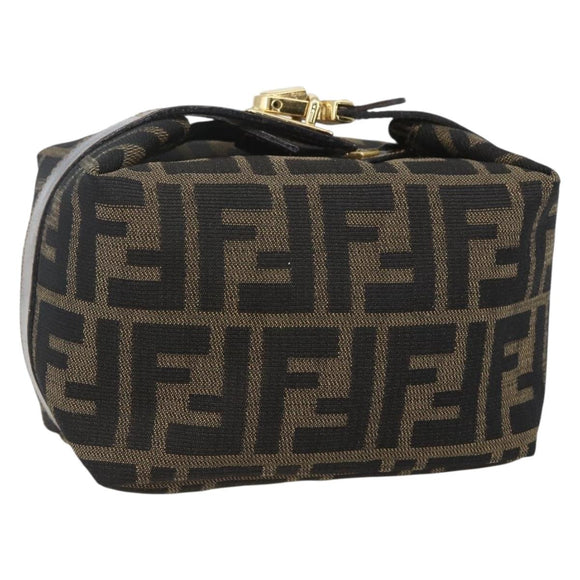 FENDI Zucca Canvas Vanity Hand Bag Black Brown gold Auth 156064