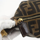 FENDI Zucca Canvas Vanity Hand Bag Black Brown gold Auth 156064-10