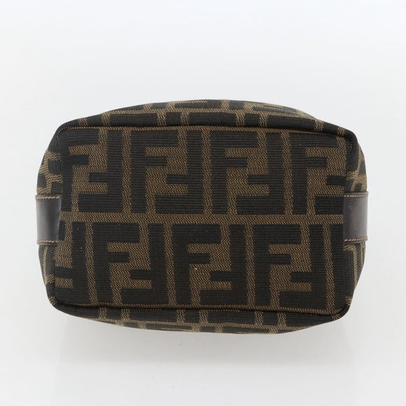 FENDI Zucca Canvas Vanity Hand Bag Black Brown gold Auth 156064