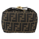 FENDI Zucca Canvas Vanity Hand Bag Black Brown gold Auth 156064-2