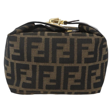 FENDI Zucca Canvas Vanity Hand Bag Black Brown gold Auth 156064 - 0