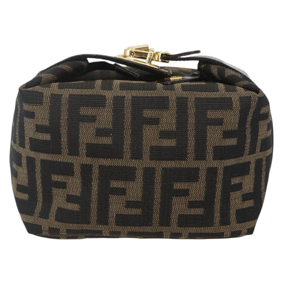 FENDI Zucca Canvas Vanity Hand Bag Black Brown gold Auth 156064