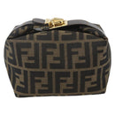 FENDI Zucca Canvas Vanity Hand Bag Black Brown gold Auth 156064-3