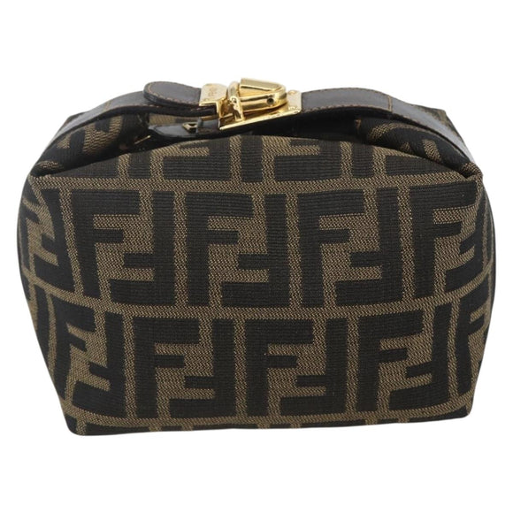 FENDI Zucca Canvas Vanity Hand Bag Black Brown gold Auth 156064