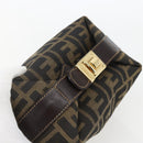 FENDI Zucca Canvas Vanity Hand Bag Black Brown gold Auth 156064-6