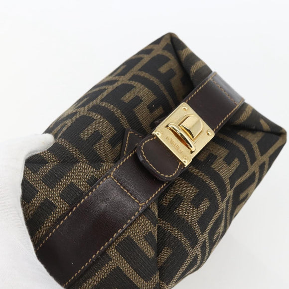 FENDI Zucca Canvas Vanity Hand Bag Black Brown gold Auth 156064