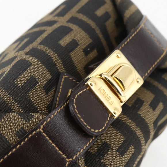 FENDI Zucca Canvas Vanity Hand Bag Black Brown gold Auth 156064