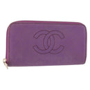 CHANEL COCO Mark Long Wallet Caviar Skin Purple Gold CC Auth 156066-1