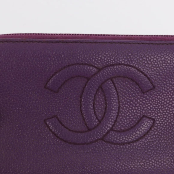 CHANEL COCO Mark Long Wallet Caviar Skin Purple Gold CC Auth 156066