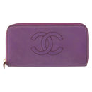 CHANEL COCO Mark Long Wallet Caviar Skin Purple Gold CC Auth 156066-13