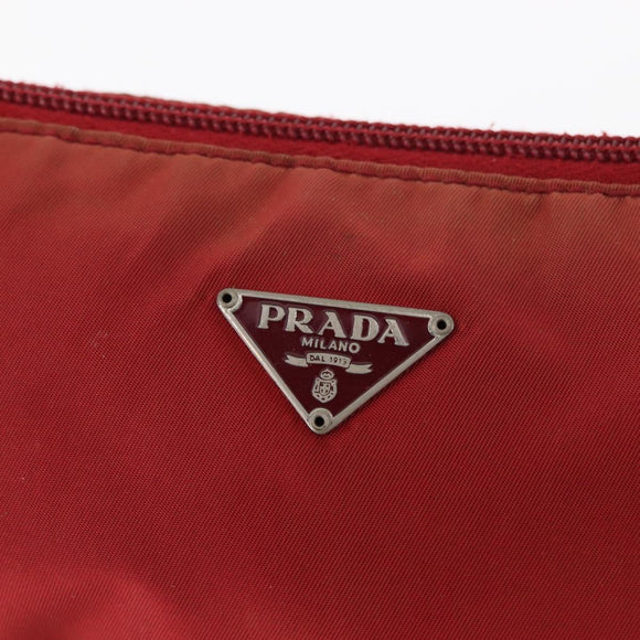 PRADA Accessory Pouch Nylon Red Silver Auth 156117