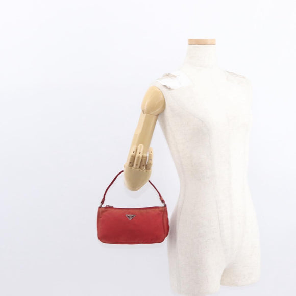 PRADA Accessory Pouch Nylon Red Silver Auth 156117