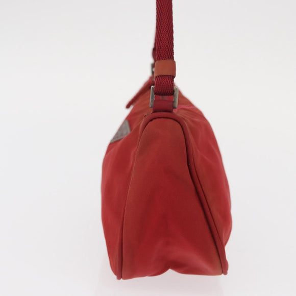 PRADA Accessory Pouch Nylon Red Silver Auth 156117