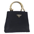 PRADA Hand Bag Nylon Navy Gold Auth 156119-1