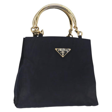 PRADA Hand Bag Nylon Navy Gold Auth 156119